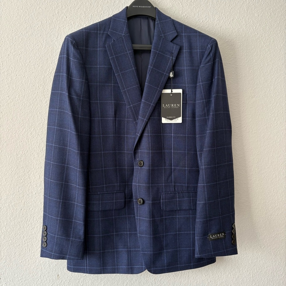 Ralph Lauren LRL Classic Fit Ultra Flex Wool Navy Plaid Sports Coat Blazer 38R